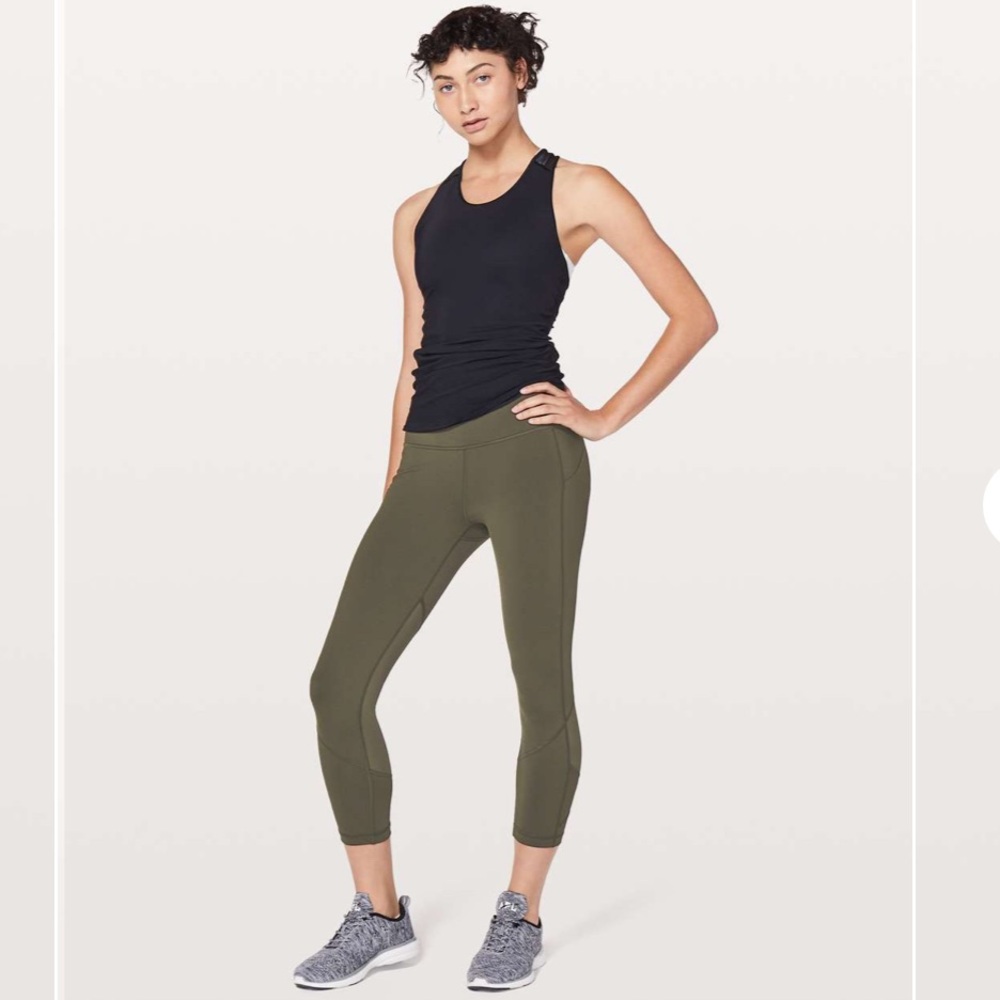 Lululemon- Pace Rival Crop- Sz 10- Dark Olive- Flawed(repaired)